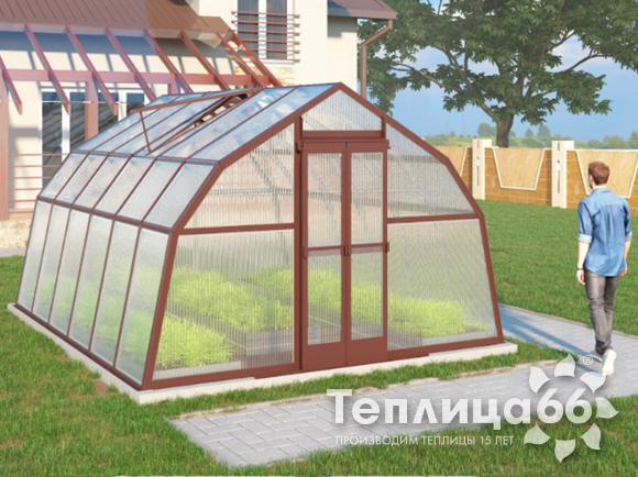 Теплица Рада Таймыр из поликарбоната, 3,5x4 метра, коричневая